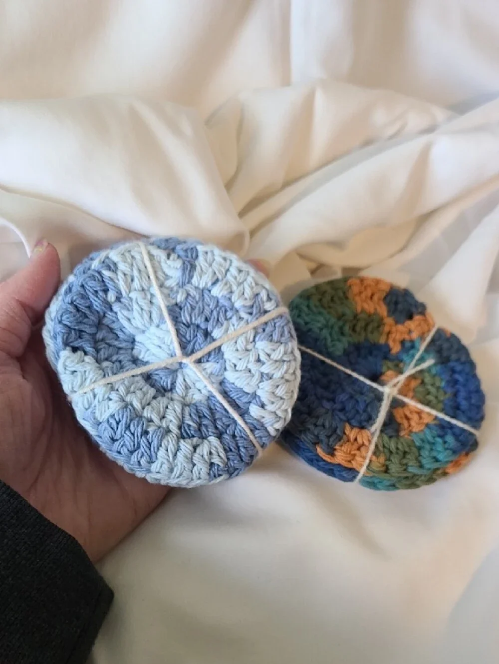 Handmade Crocheted Face Scrubbies - Blue & Multicolor Set By Grey Dove Creations